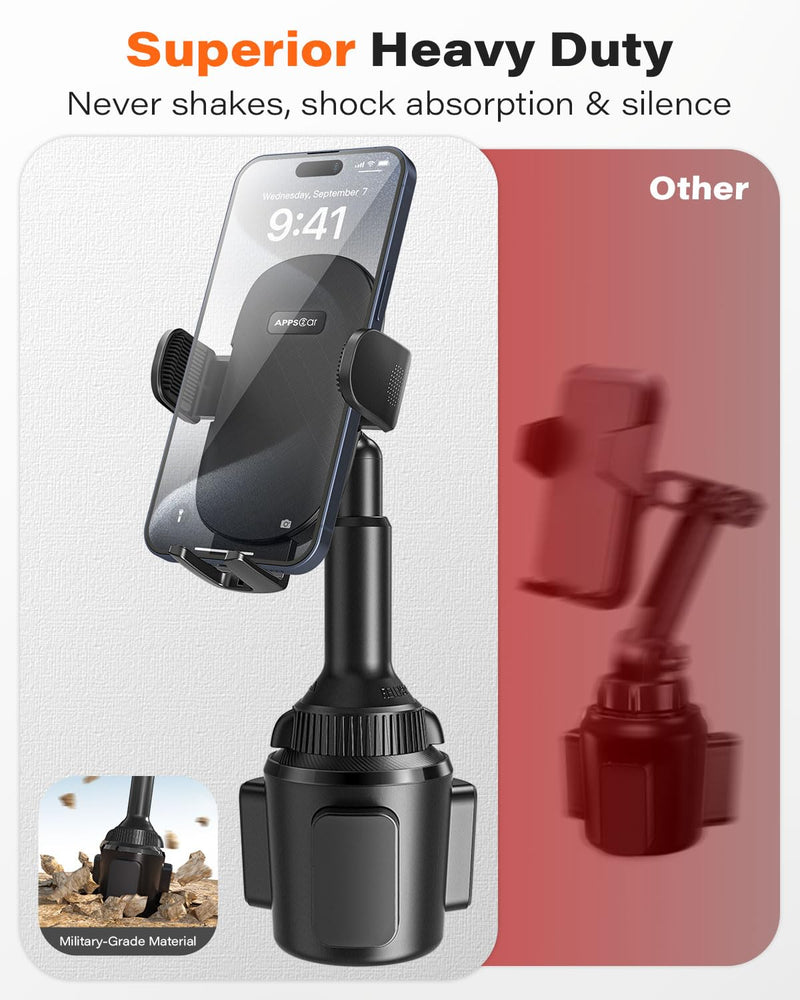 APPS2Car Universal Car Cup Phone Holder | Quick Extension Long Arm | 360° Swivel | Adjustable for iPhone, Samsung, Google, and All Smartphones | Stable & No Shake Design Black
