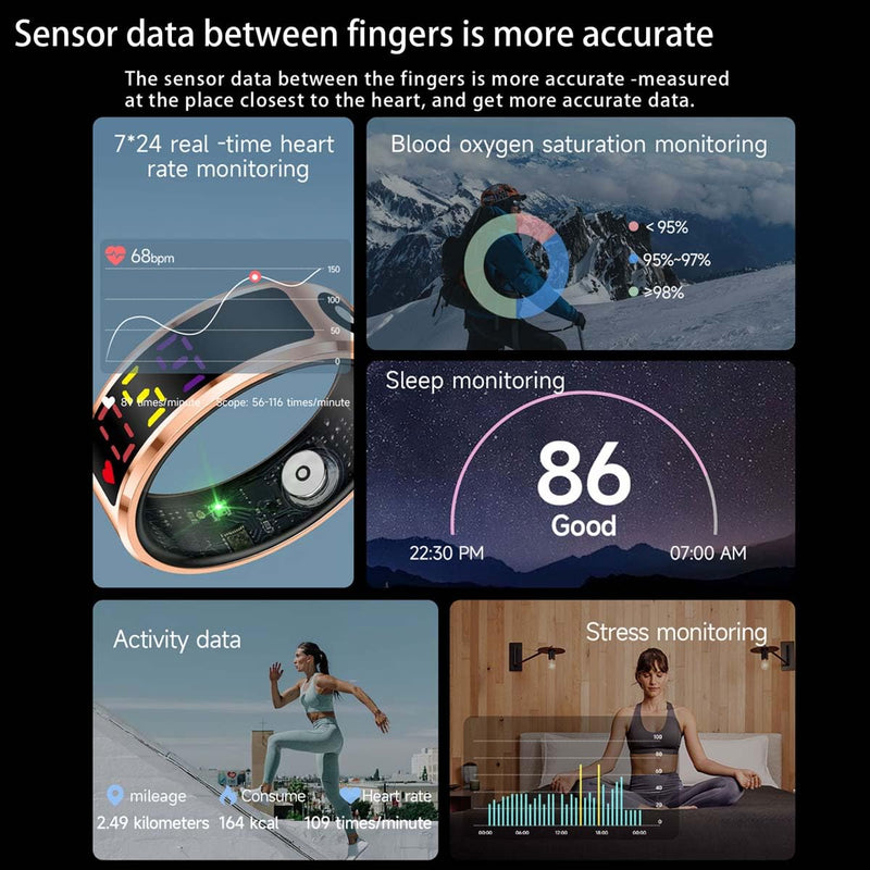 Smart Ring with Color Screen|Track Heart Rate, Sleep, Blood Oxygen,Steps |Power|Display| Short-Form Video/Remote Control Camera (Silver, 8(17.7mm)（0.70inch) Silver 8(17.7mm)（0.70inch)