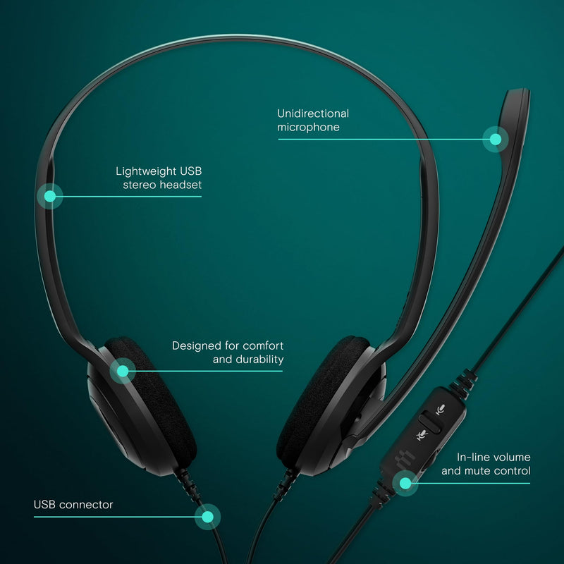 [AUSTRALIA] - Sennheiser PC 8 USB - Stereo USB Headset for PC and MAC with In-line Volume and Mute Control - Black 1 Count (Pack of 1) 