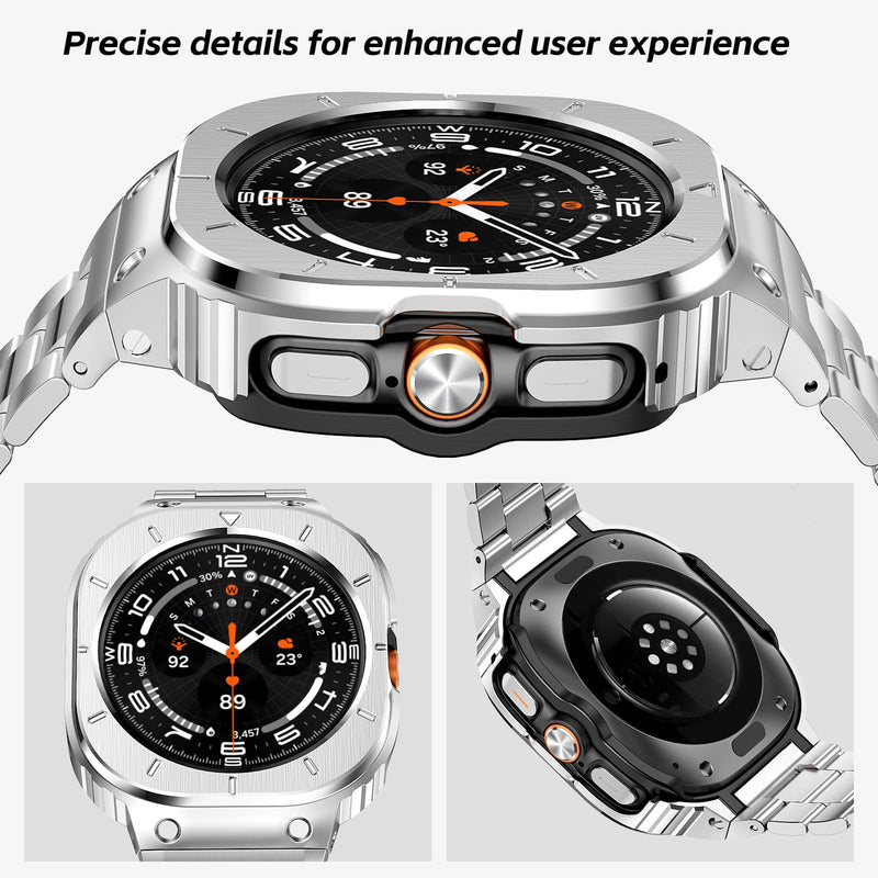 SUPLINK for Galaxy Watch Ultra Bands/Galaxy Watch Ultra 2 Band 47mm for Men | Stainless Steel Rugged Case with Bands Protective Bumper for Samsung Galaxy Watch Ultra 2/1 Accessory (2026/2025/2024), Gold Silver-2 47mm(Galaxy Watch Ultra)
