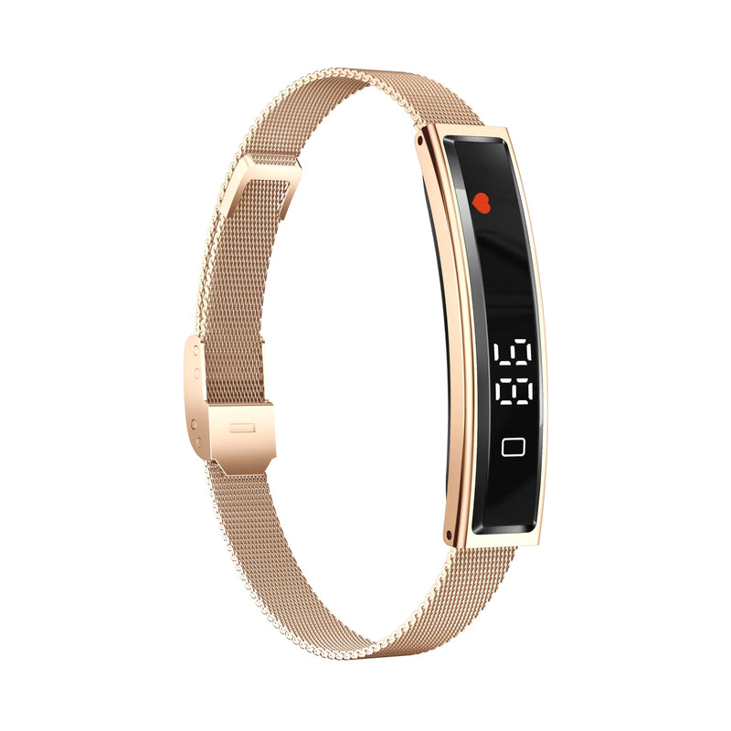 Smart Bracelet for Men Women with 2 Bands 24/7 Fitness Health Tracker | Heart Rate/Pressure Detection/Sleep Monitor, 5ATM Waterproof Fashion Wristband with Multiple Sport Modes Android iOS Gold Steel + Black Silicone