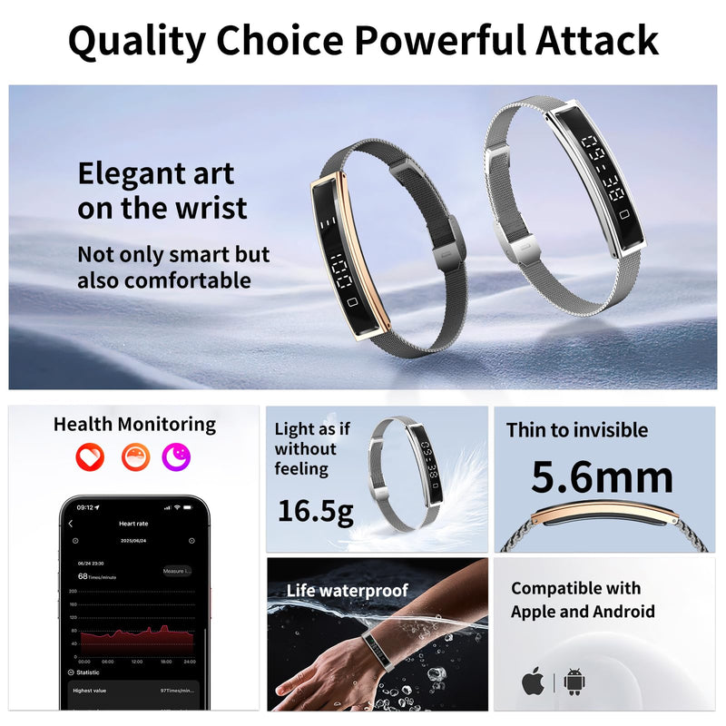 Smart Bracelet,Activity&Fitness Trackers,Touch Screen/Sleep Tracker/Heart Rate/Blood Oxygen,5ATM Waterproof,Multiple Sports Modes,Free App for iOS Android Rose Gold