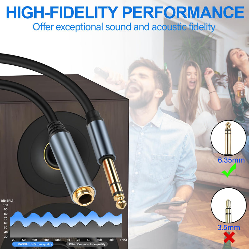 1/4 inch TRS Cable 6.35MM Male to 6.35MM Female Jack Stereo Audio Cable Gold-Plated Quarter inch TRS Instrument Cable for Electric Guitar Bass Amplifier Speaker 0.98ft Length 2Pcs