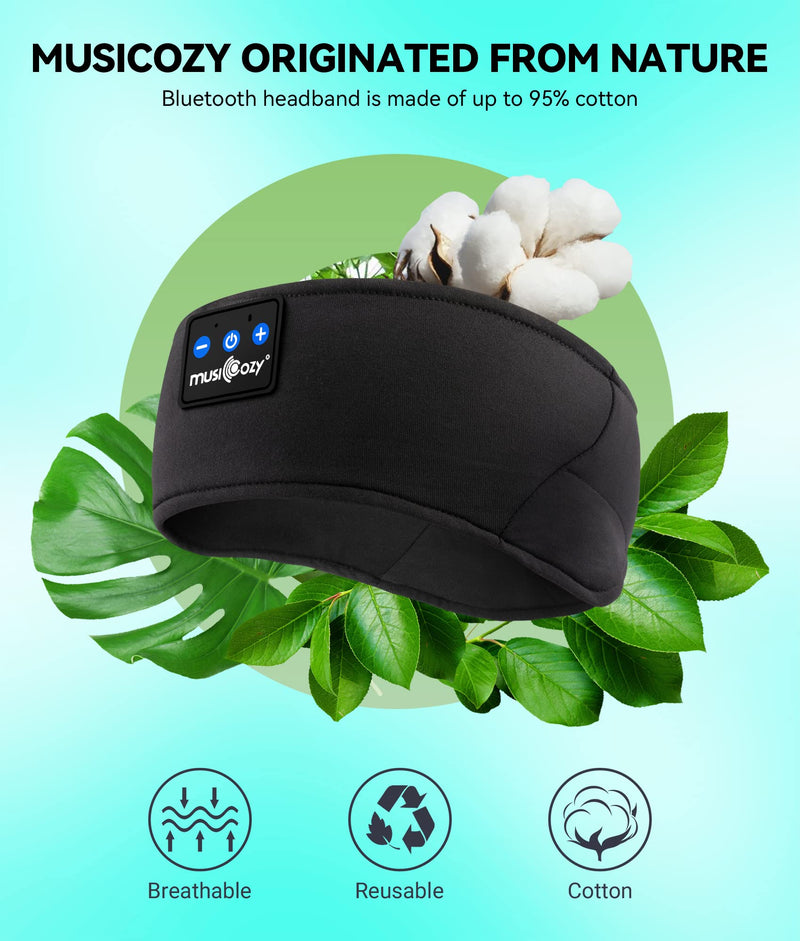 [AUSTRALIA] - MUSICOZY Sleep Headphones Headband, Wireless Earbuds Earphones Sweat Resistant with Ultra-Thin HD Stereo Speaker, Bluetooth 5.2 for Workout Running Cool Gadgets Unique Gifts Dark Black 