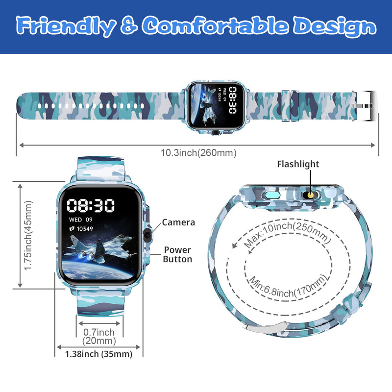 Smart Watch for Kids Boys Age 5-12, Ai Functions Games HD Touch Screen Watches with Video Camera Music Player Pedometer Heart Rate Sleep Tracker Christmas Birthday Gifts for Boys