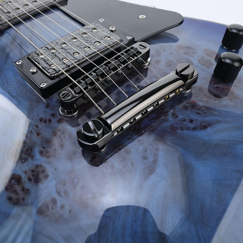 Black Tune-O-Matic Guitar Bridge and Stop Bar Tailpiece Combo M8 Metric Thread 6 String Fixed Bridge Compatible with Les Paul LP SG Style Electric Guitar Replacement Parts Black