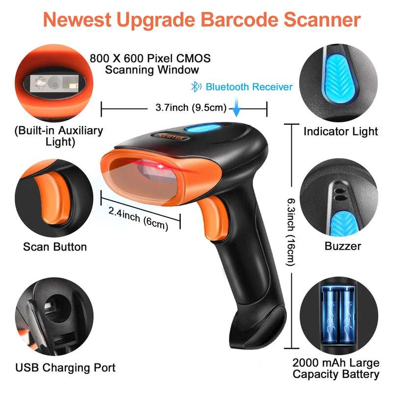 [AUSTRALIA] - KUIIYER Bluetooth Barcode Scanner, Wireless 2D QR 1D Bar Code Scanners Handheld Barcode Reader with Updated 800 X 600 Pixel CMOS, Plug & Play for iPhone, Android, iPad, Tablet, PC Computers & POS 