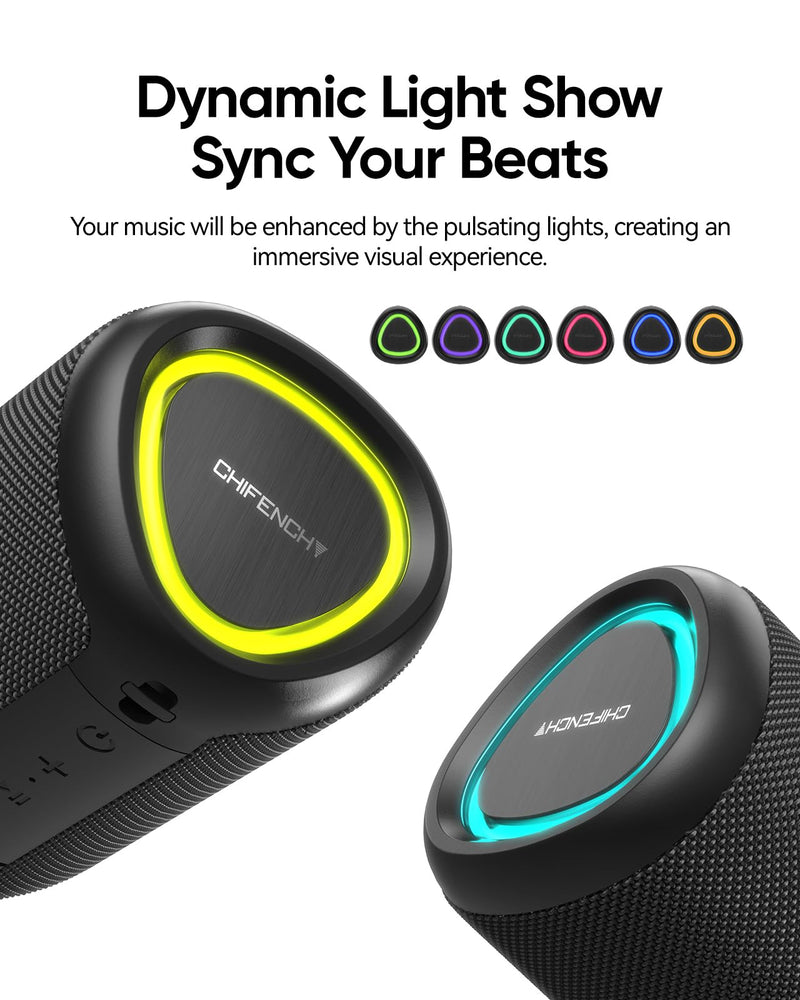 Portable Bluetooth Speaker with Lights,Powerful Crystal Clear Sound,IPX5 Waterproof,All Day Playtime,AUX&TF-Card Input,Bluetooth 5.3,TWS Paring,Small Wireless Speaker for Outdoor,Gift Ideas Black