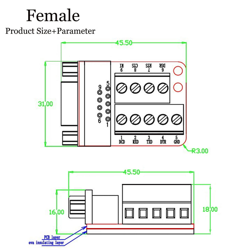 DB9 Breakout Connector,Female D-SUB Adapter Plate Connector RS232 Serial to Terminal Board Signal Modul-3 Pcs