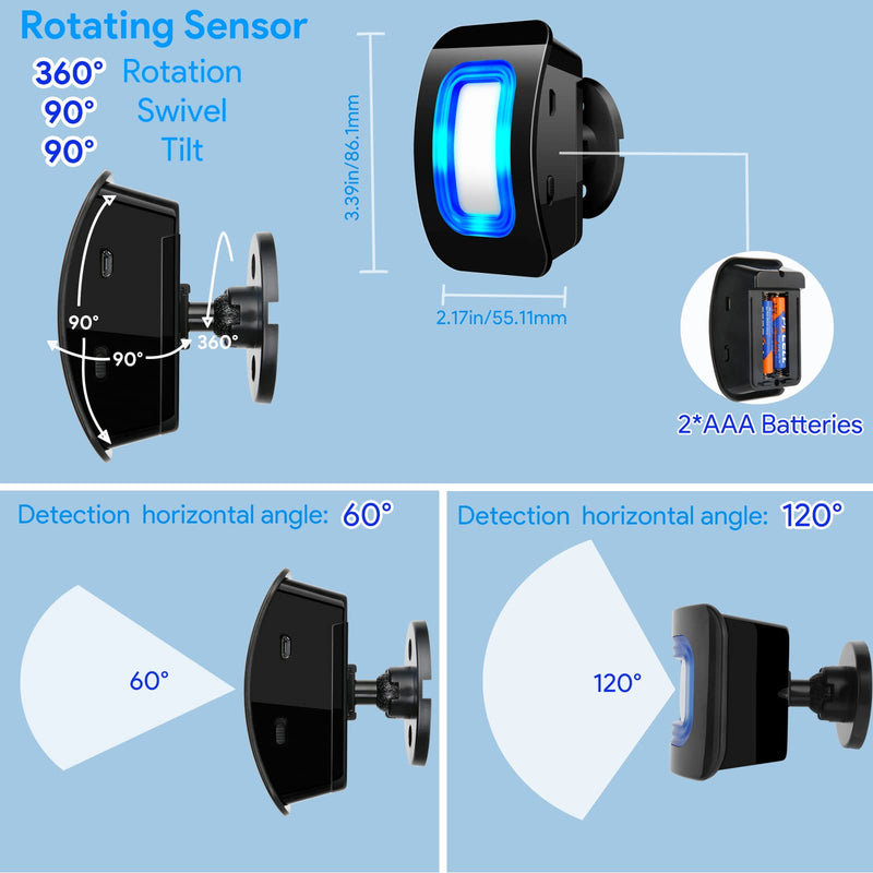 Wireless Motion Sensor LED Light - Motion Detector Alarm Chimes Door Sensor with 500 FT Range Security Alert Monitor System for Home, Business, Store, Office, School A 1 Receiver+2 Sensors