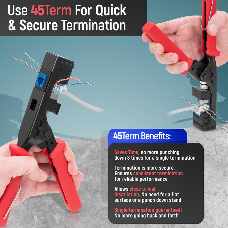 Everest Media Solutions Bundle – 2 Items: 45Term - Speed Termination Tool + 10 Pack of RJ45 CAT6 UTP Keystone Jacks - Blue