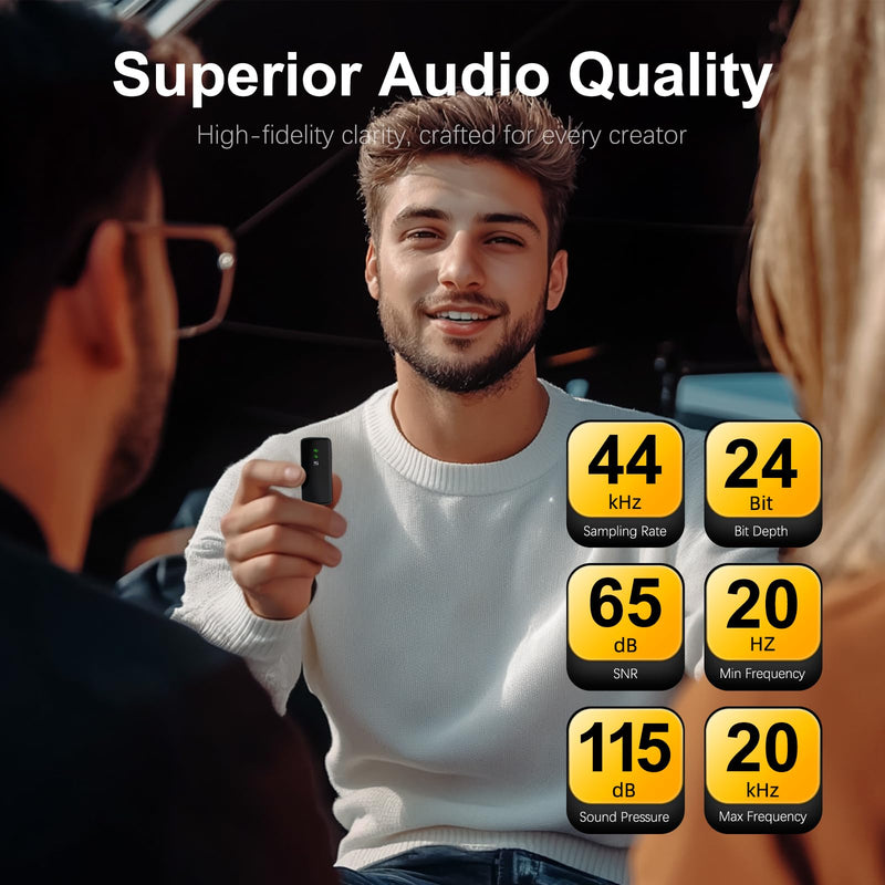 Rythflo Wireless Lavalier Microphone for iPhone/Camera/Android/Laptop with Noise Cancellation, 25H Battery Life, 229ft Range, Clip on Wireless Lapel Mic for Video Recording, Vlogging, Interview