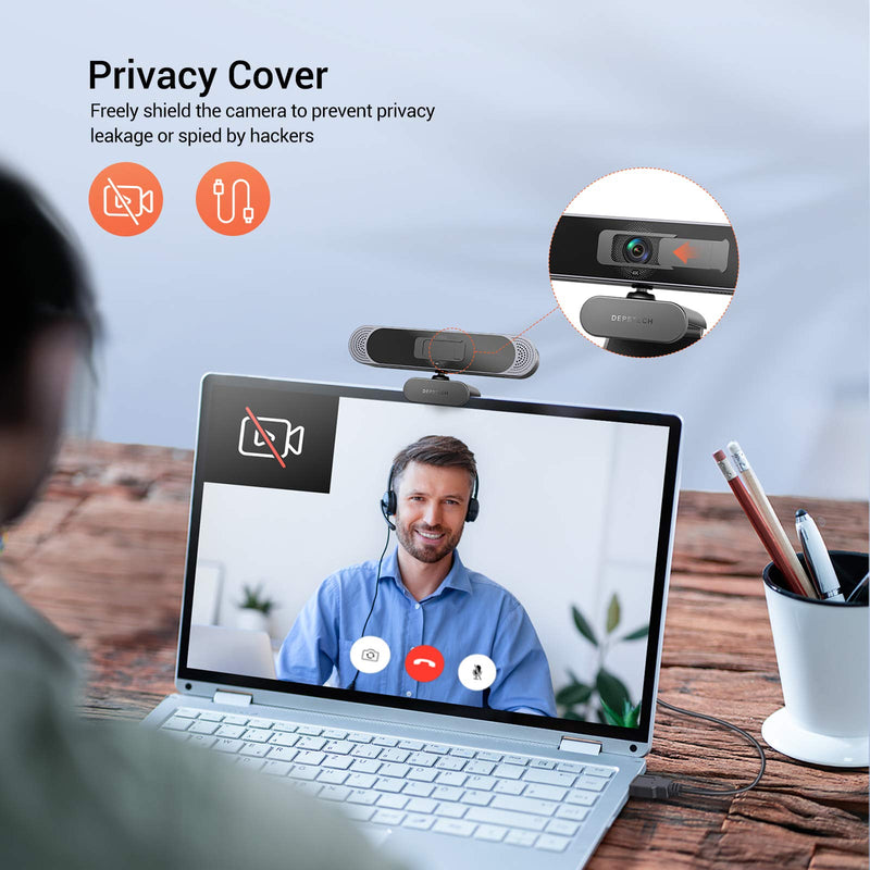 DEPSTECH 4K Webcam, DW49 HD 8MP Equipped with Sony Sensor Autofocus Webcam with Microphone, Privacy Cover, Plug Play USB Computer Web Camera for Pro Streaming/Online Teaching/Video Calling/Zoom/Skype | Privacy Cover, Plug Play USB Computer Web Camera f...