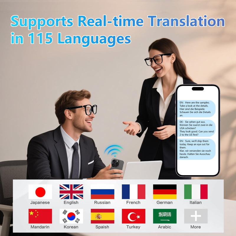AI Smart Glasses, Bluetooth Smart Translation Glass with 115 Language, with Magnetic Lens,AI Chat,Voice & Video Conversation Translation, Real-Time Voice Translator Sunglasses for Men Women (T08-S3)