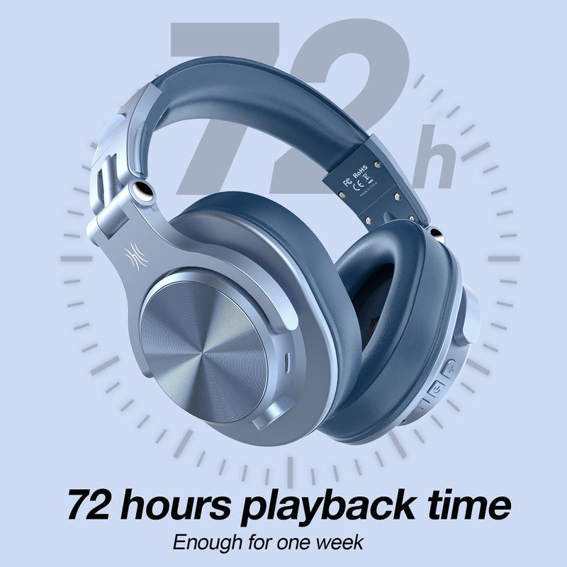 OneOdio A70 Bluetooth Over-Ear Headphones, Hi-Res Wired DJ Studio - SB | Wireless over-ear headphones with 72H playtime, 3.5mm/6.35mm wired jacks for studio monitoring, mixing, guitar, amp and PC Sky Blue