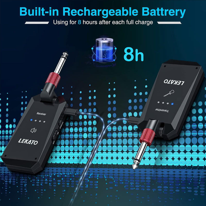[AUSTRALIA] - LEKATO 5.8G Wireless Guitar System Upgraded Rechargeable Wireless Guitar Transmitter Receiver, Super Long 8 Hours Battery Life, 4 Channels Guitar Wireless System for Electric Guitar Bass(WS-90) 