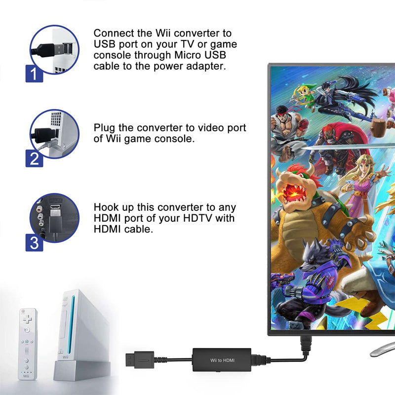 [AUSTRALIA] - Wii to HDMI Adapter - Convert 1080P/720P Ypbpr Signals to Digital HDMI for Nintendo Wii and U Wii adapter with cable 