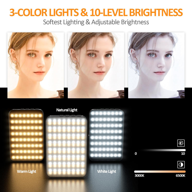 Magnetic Selfie Light, 128 LED Phone Light Compatible with iPhone, iPad, Laptop, Camera, 3 Lighting Adjustment Modes, Phone Selfie Light for Photography/TikTok/Zoom Calls/Video Conference