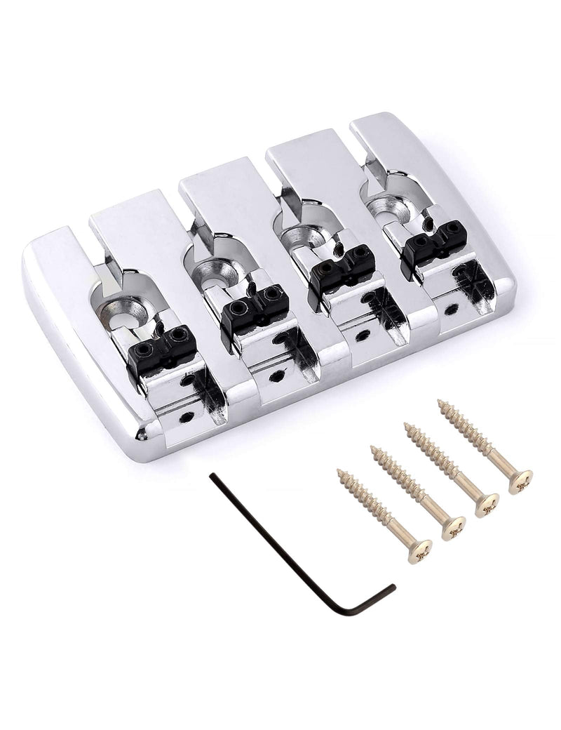 4 string Bass Bridge Adjustable Saddles Tailpiece Top Load with Screws for Electric Jazz Bass P Bass Parts Chrome.