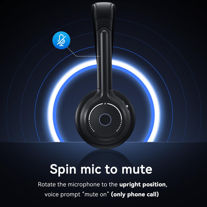 Gixxted (2026 Upgraded) Wireless Headset with Mic for Work, Bluetooth Headset with Noise Canceling Microphone, Wireless Headphones with Mic and USB Dongle and Mute, Fit for Computer/PC/Teams Black