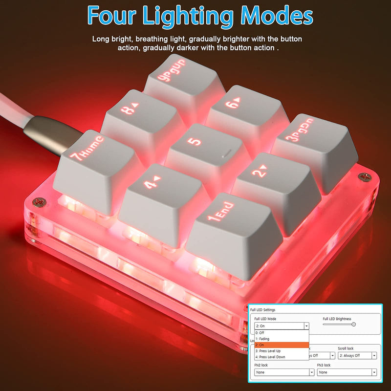 Koolertron One Handed Macro Mechanical Keyboard, RGB LED Backlit Portable Mini One-Handed Mechanical Gaming Keypad OSU! Keyboard 9 Fully Programmable Keys White/Red Switches/Pink LED