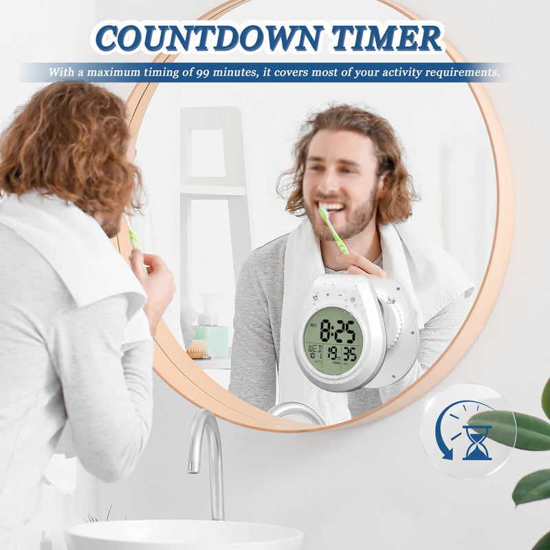 Shower Clock Waterproof Bathroom Timer, Digital Wall Clock Kitchen Clock with Countdown, Touch Screen, Temperature, Calendar, Suction Cup Hanging Hole, for Spa Cook Bath