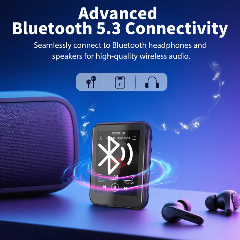 [AUSTRALIA] - MP3 Player with Bluetooth 5.3, 16GB 2.4-Inch Full Touchscreen Music Player for Kids, FM Radio, Voice Recorder, Hi-Fi Sound, E-Book, Earphones Included Black 