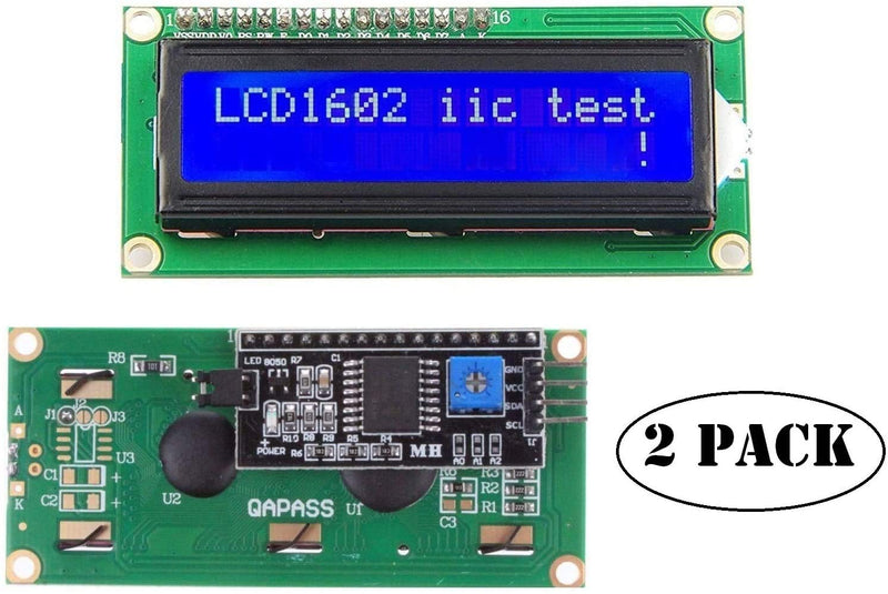 NOYITO 1602 16x2 LCD Module Shield Blue Backlight with IIC I2C Driver Serial Interface for UNO R3 MEGA2560 (Pack of 2) (1602 IIC Screen Blue) 1602 IIC Screen Blue