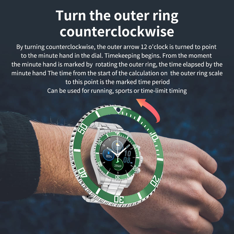 Loluka Smart Watch Bluetooth Call Sports Modes Message Reminder Smartwatch for Android Phones iOS Stainless Steel Business Watch Men green