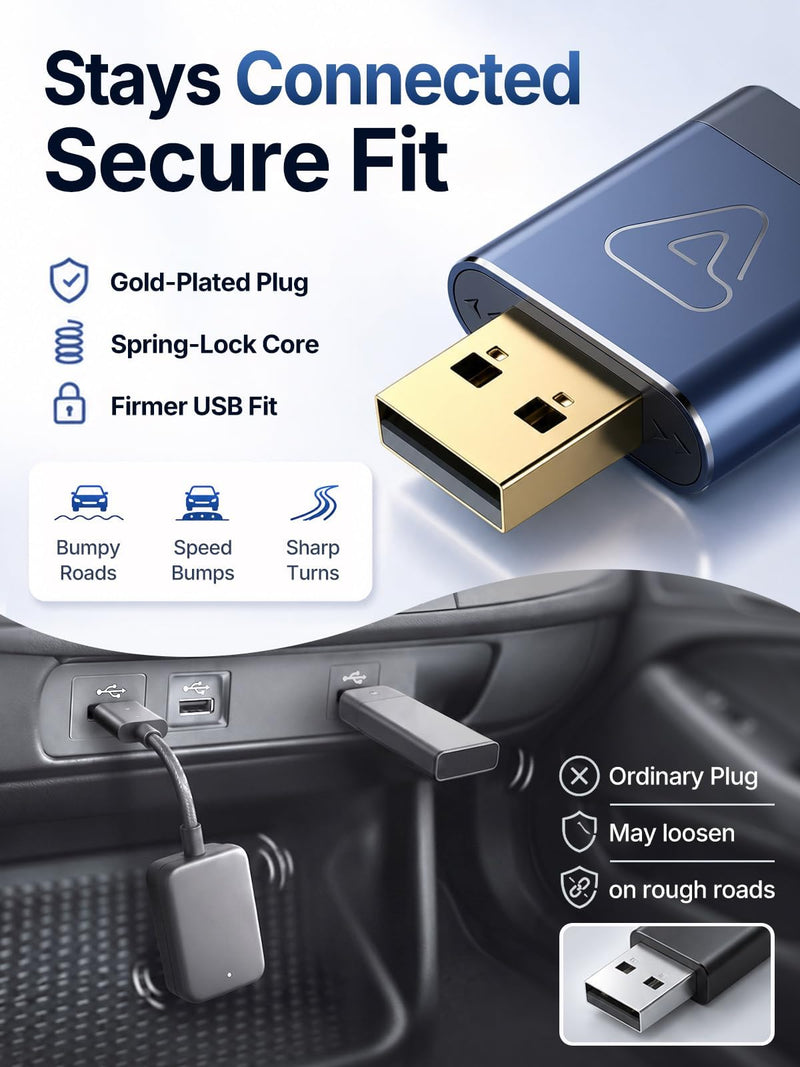 Wireless CarPlay & Android Auto Dongle for Digital Media Receivers Blue | Ultra Mini, Fast Stable Connection, No Overheating, Plug & Play, Auto Reconnect, Bluetooth Wi-Fi, USB-A USB-C, Voice Control