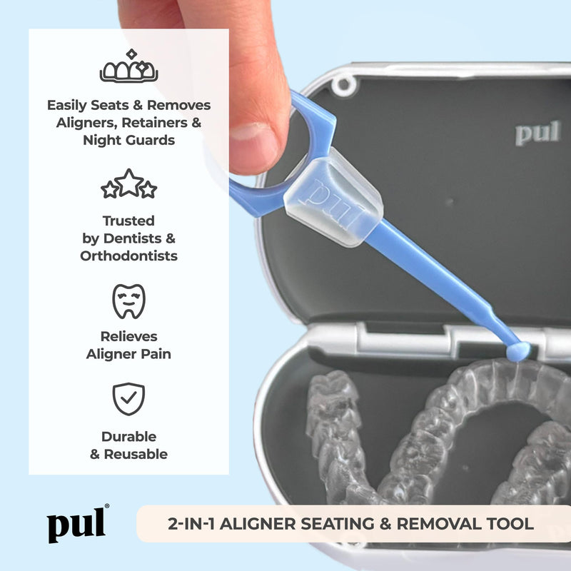 [AUSTRALIA] - PUL Pack of 2 2-in-1 Invisalign Chewies and Aligner Removal Tool for Clear Aligners, Retainers and Trays - Reusable Invisalign Accessory with Chewy and Remover Hook - Travel Size Seating Tool - Purple 2 Pack 