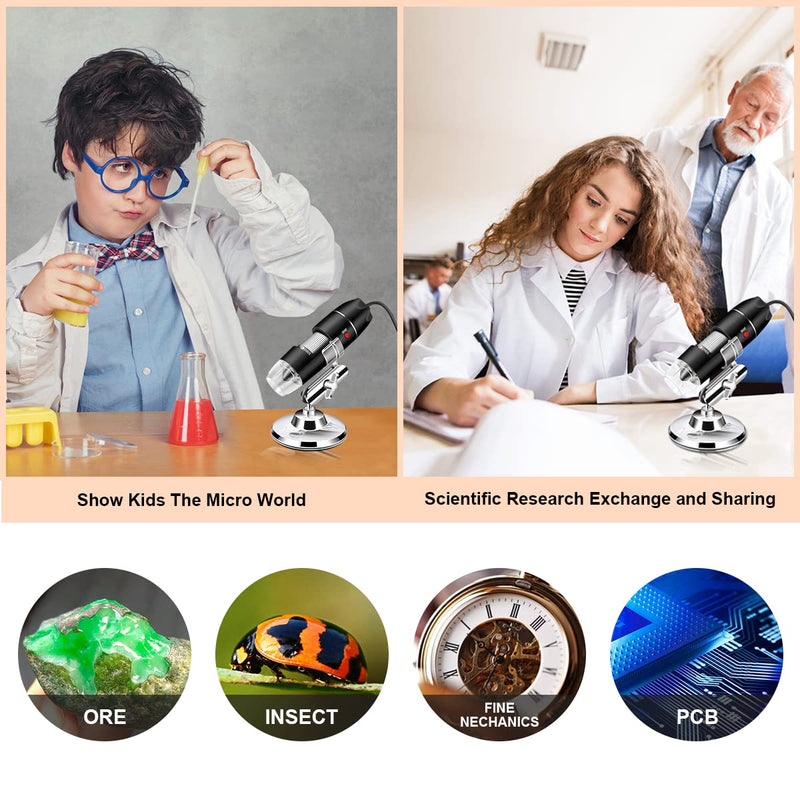 [AUSTRALIA] - USB Microscope Camera with Stand & Carrying Case, Cainda Digital Microscope Compatible with Android Windows Linux Mac, Portable Magnifier Camera for Kids Students Adults(Not for iPhone/iPad) Black 