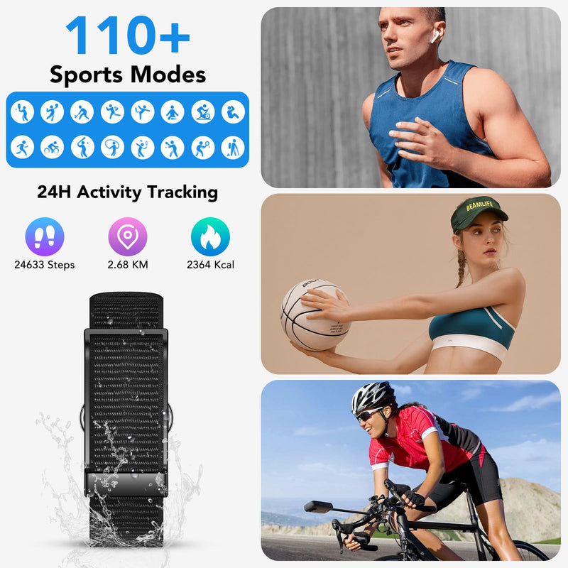 Health Activity Fitness Trackers, 2025 Wearable Smart Bracelet, 120+ Sport Modes Smart Band, All-Day Continuous Heart Rate Blood Pressure Stress HRV Monitor, 24H Sleep Tracker with Free App