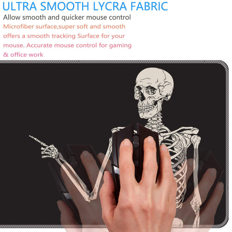 CUISHAN Desk Pad-Large Gaming Mouse Pad with Stitched Edges,Extended Computer Mouse Pad Water-Resistant Writing Pads with Non-Slip Rubber Base 31.5 x 11.8 in,with Coasters (Skull Skeleton) Skull Skeleton Black Background