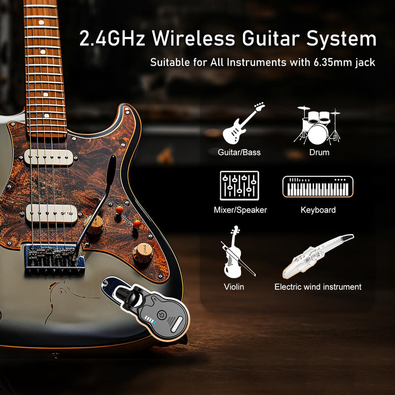 [AUSTRALIA] - 2.4GHz Wireless Guitar System Rechargeable 4 Channels Audio Wireless Guitar Transmitter Receiver for Guitar Bass Electric Instruments, G1 