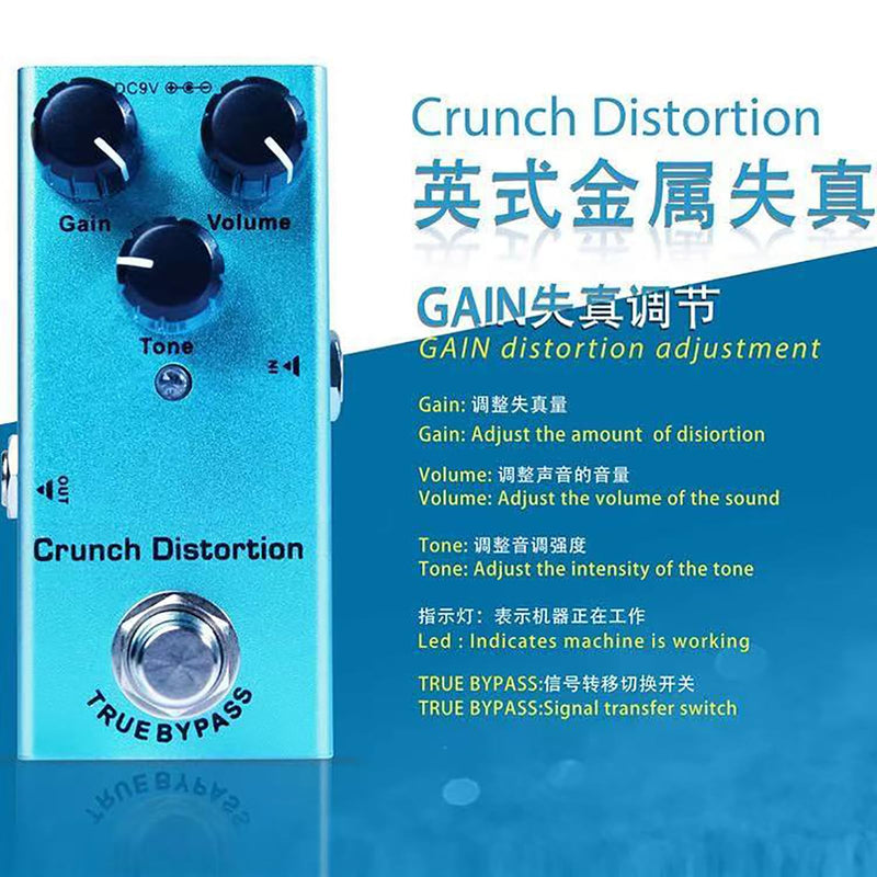 Crunch Distortion Guitar Pedal - High-Gain Tone, True Bypass, Noise Reduction, Aluminum Body, DC 9V for Electric Guitar