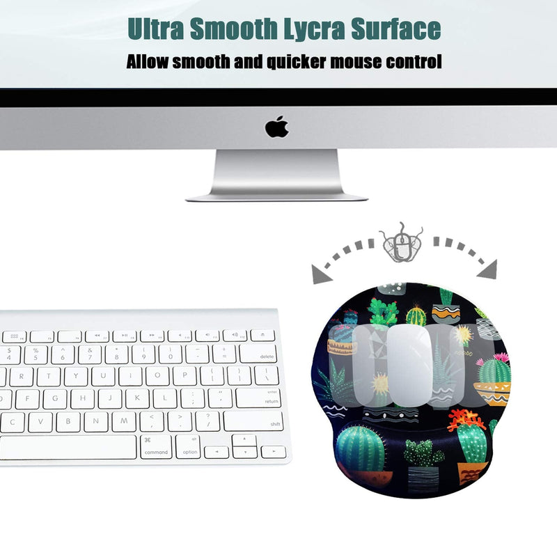Ergonomic Mouse Pad with Wrist Support,Dooke Cute Wrist Pad with Non-Slip Rubber Base for Computer, Laptop, Home Office Gaming, Working, Easy Typing & Pain Relief Cactus Green/Black Cactus