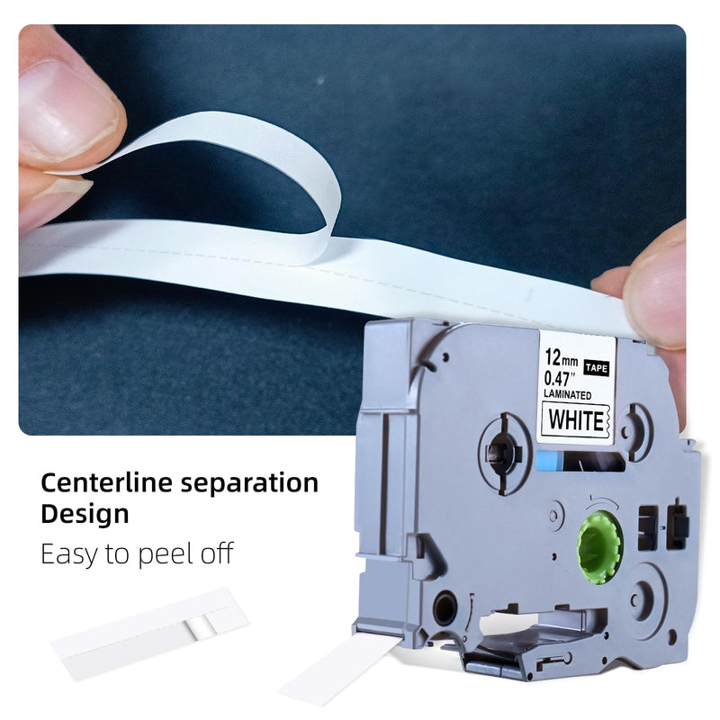 [AUSTRALIA] - Replacement for Brother P Touch Label Tape, Tape 12mm 0.47 Laminated Black on White Tape, Compatible with Brother PT-D210 D410 H110 D220, 6-PK 