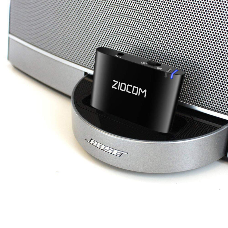 ZIOCOM 30 Pin Bluetooth Adapter Receiver for Bose iPod iPhone SoundDock and Other 30 pin Dock Speakers with 3.5mm Aux Cable(Not for Car and Motorcycles),Black
