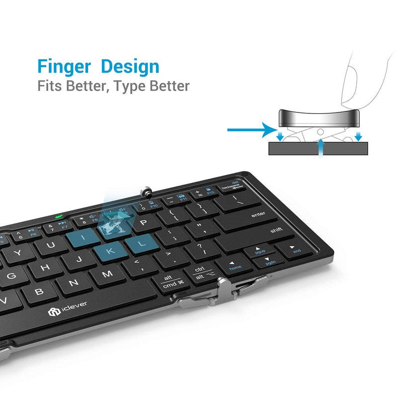 Foldable Keyboard, iClever BK03 Portable Keyboard with Stand Holder (Sync Up to 3 Devices), Full-Size Bluetooth Keyboard for iPhone, iPad, Smartphone, Laptop, Tablet