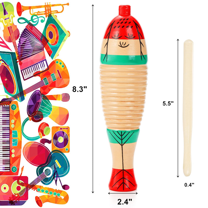 Yopay 4 Pack Guiro Instrument Fish Shaped, Latin Percussion Instrument for Kids, Colorful Wooden Musical Instruments with Rhythm Sticks for Girls, Boys, Adults, Educational Early Learning