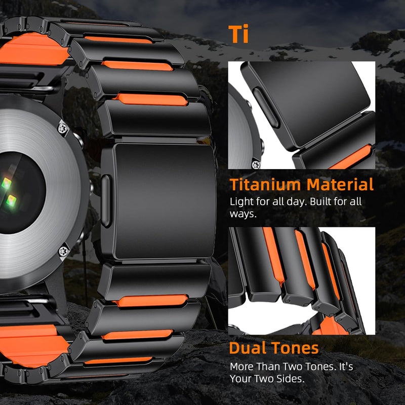 26mm Titanium Compatible for Garmin Fenix 8 51mm 7X 6X 5X Watch Band | Dual-Color Magnetic Quickfit Bands Gifts for Men Fenix 7X 6X Pro/5X Plus/3HR/Instinct 2X Solar3 50mm/Enduro/Tactix/Epix Pro2 Black/Orange 26mm/51mm