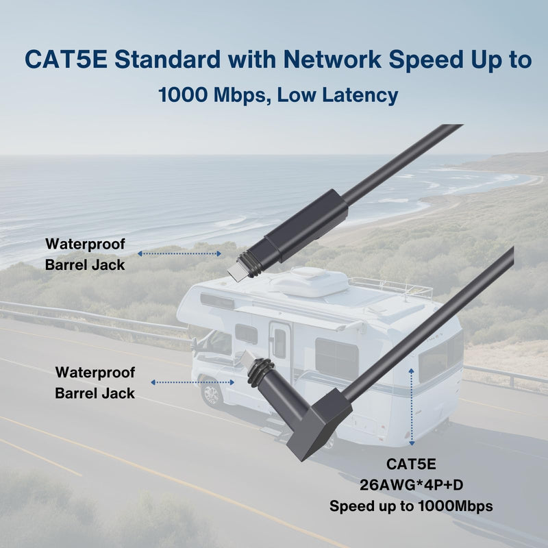 Ethernet Cable for Starlink Standard Actuated/Gen 2 23M/75FT, Waterproof Barrel Jack Outdoor Use, 26AWG CAT5E 1000Mbps, Cold & Heat Resistant, Replacement Extension Cable, Multiple Lengths