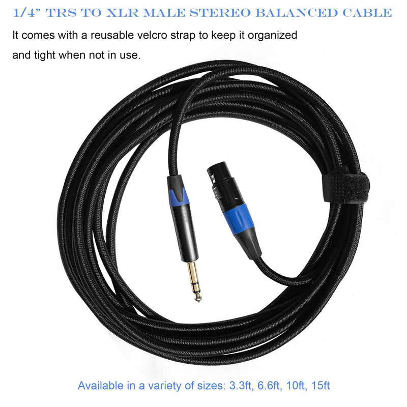[AUSTRALIA] - Female XLR to 1/4 inch (6.35mm) TRS Balanced Microphone Cable, Nylon Braid 3-Pin XLR Female to Quarter inch TRS Male Interconnect Patch Cable - 10ft 10ft(3m) 