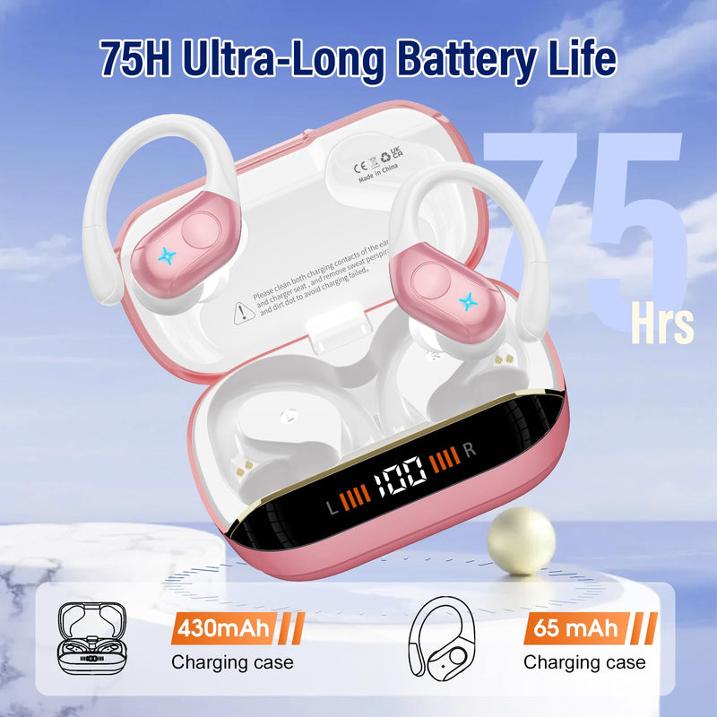 Qecnato Wireless Earbuds, Bluetooth Headphones Ear Buds, IP7 Waterproof Sports Earphones Bluetooth Earbuds with 4 ENC Mic, Running, Elegant Pink