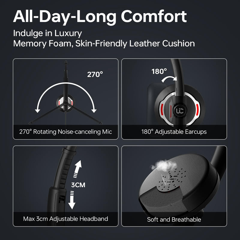[AUSTRALIA] - Wired Headset with Noise Canceling Mic & in-Line Control, Business Headset with Microphone for PC, USB Computer Headset for Work Call Center, Home Office, Online Classes, Teams, Zoom 
