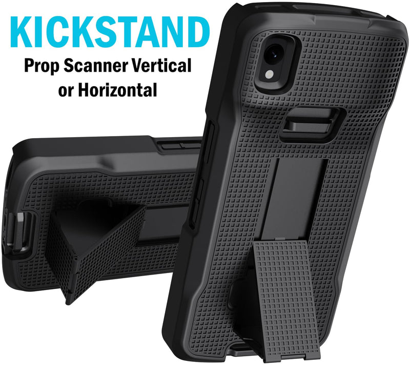 Case with Clip for Zebra TC22 TC27 Mobile Computer Scanner, Nakedcellphone Slim Hard Shell Cover with Kickstand and [Rotating/Ratchet] Belt Hip Holster Holder Combo - Black