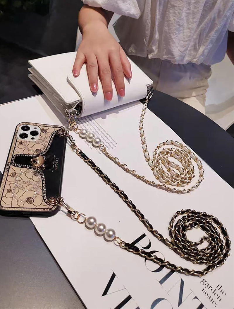 Phone Lanyard Universal Phone Strap Cell Phone Lanyard Crossbody Neck Strap Phone Charms with 2× Tether Tab, 1× Wrist Strap, Cross Body Phone Chain for Most Phones Bag Purse White