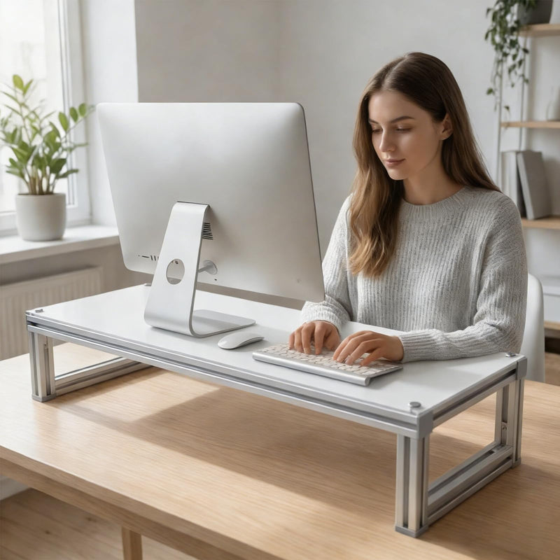 Monitor Stand Riser Acrylic Aluminum, Heavy Duty Ergonomic Screen Stand with Under Desk Storage, Neck Pain Relief Desk Organizer for Laptop PC iMac Home Office & Gaming Silver 23.62X7.87X4.13IN