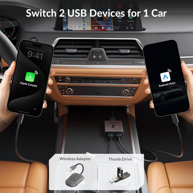 IDsonix USB 3.0 Switch for 2 Computers Share 1 Device | 1 in 2 Out Bi-Directional For Printers/Keyboards/Mice, 5Gbps Plug and Play Switcher Support CarPlay,Android Auto,Aluminum Aluminum